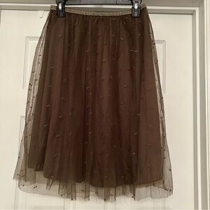 Zara olive gold pleated tulle skirt size medium
